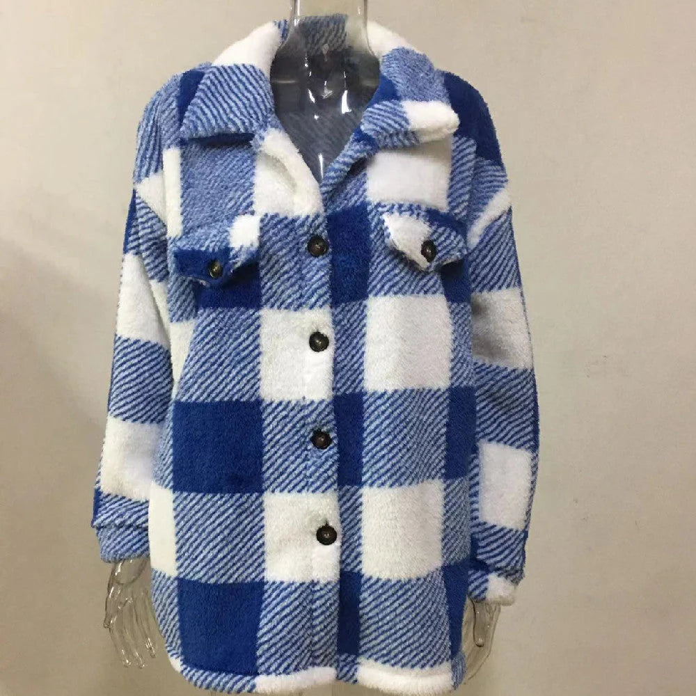Women's striped loose fit plush coat in various colours