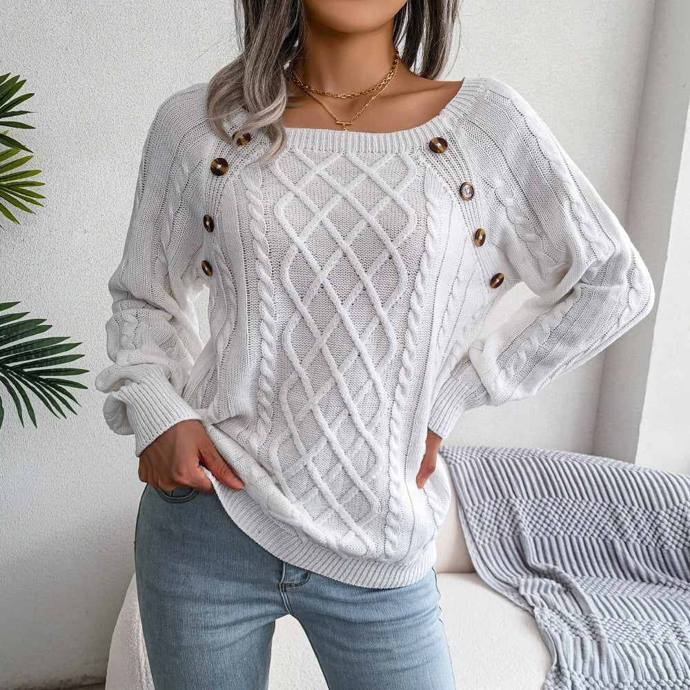 Women's square neck knitted sweater with button design in various colours
