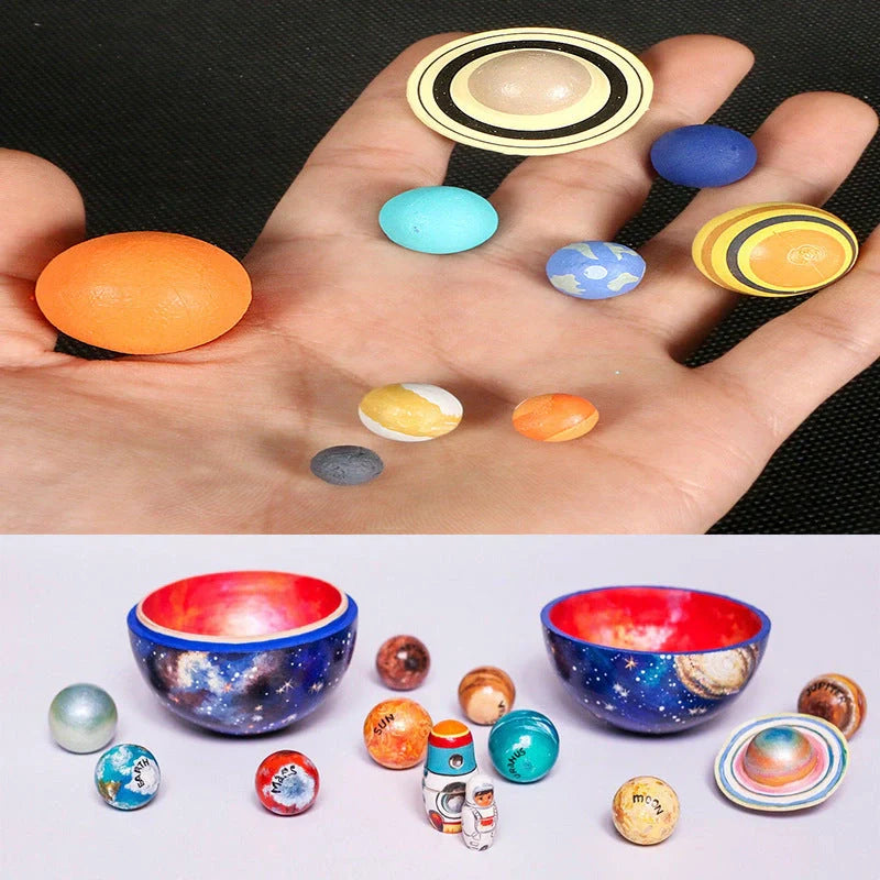 Wooden solar system model featuring all major planets for educational and decorative use
