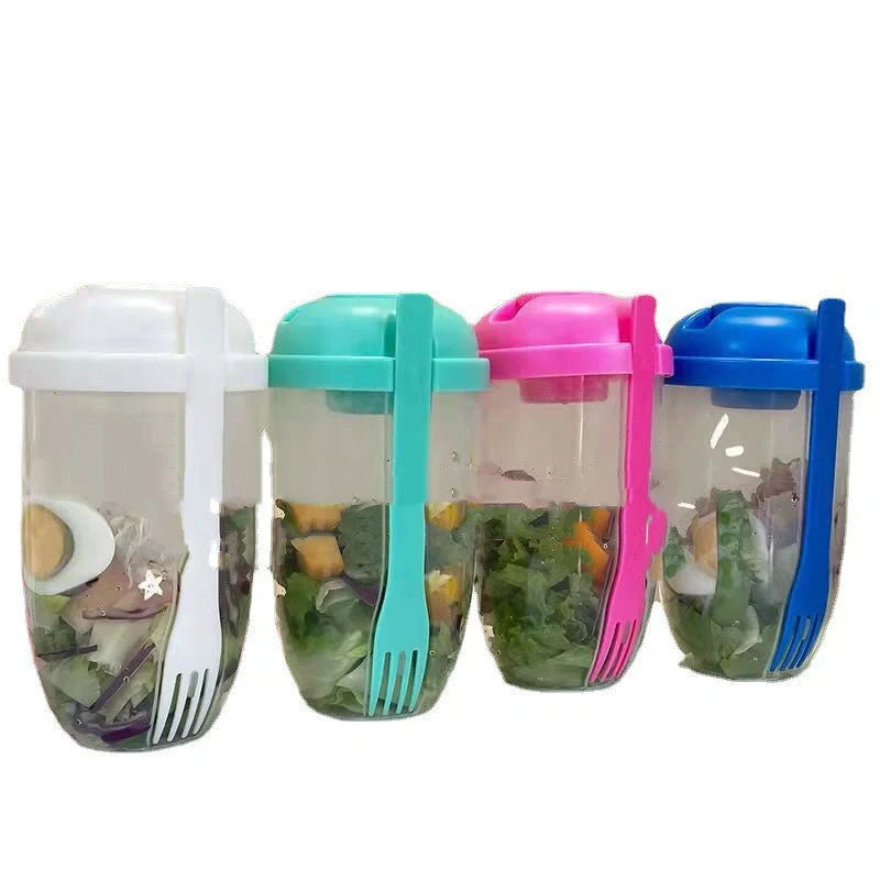 Bento food taper bowl set with fork and sauce cup lid in various colours