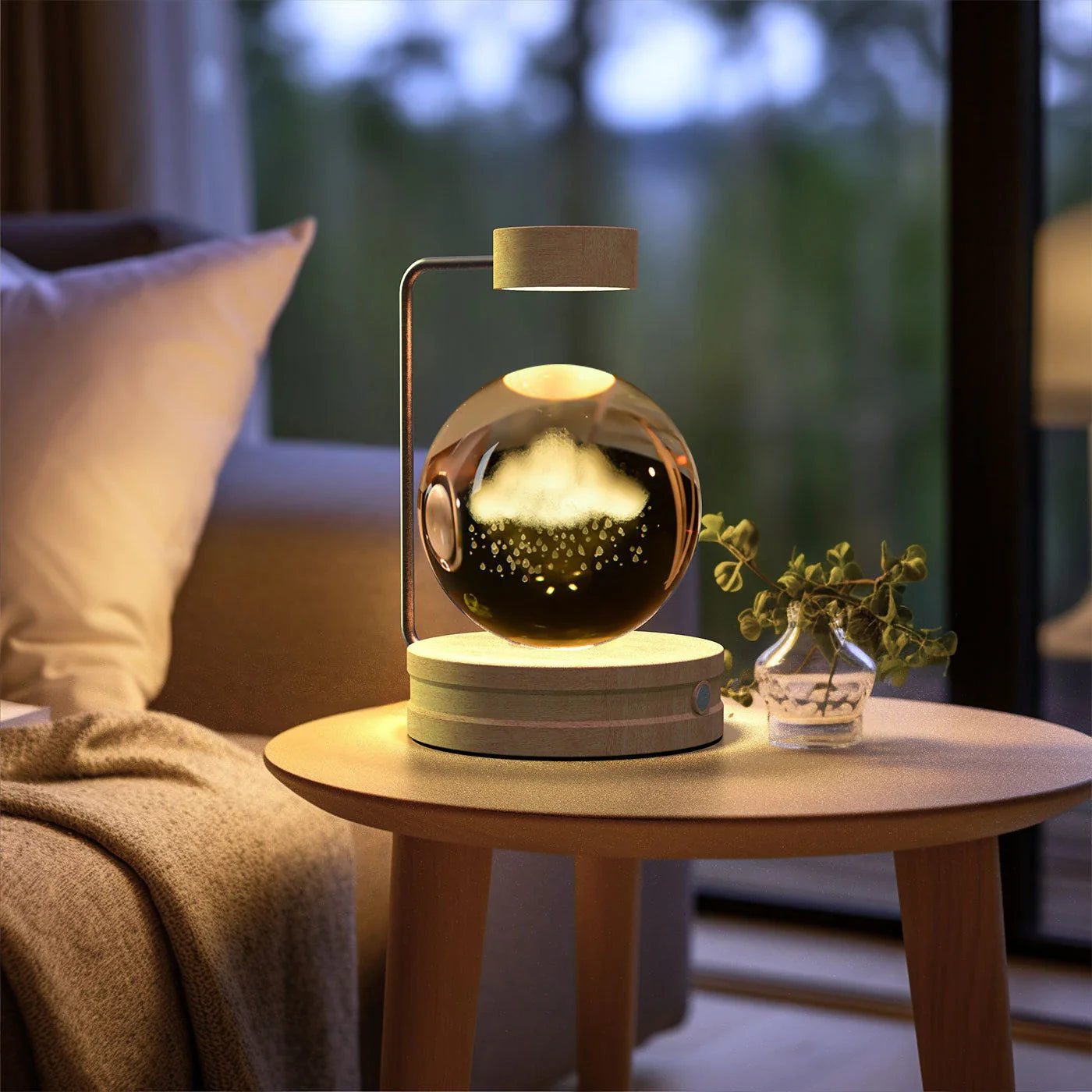 Enchanting crystal ball night light with cosmic designs, creating a warm and soothing ambiance in any room.