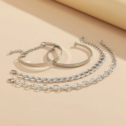 Simple and Elegant C-Shaped Hollow Chain Bracelet Set in Gold and Silver