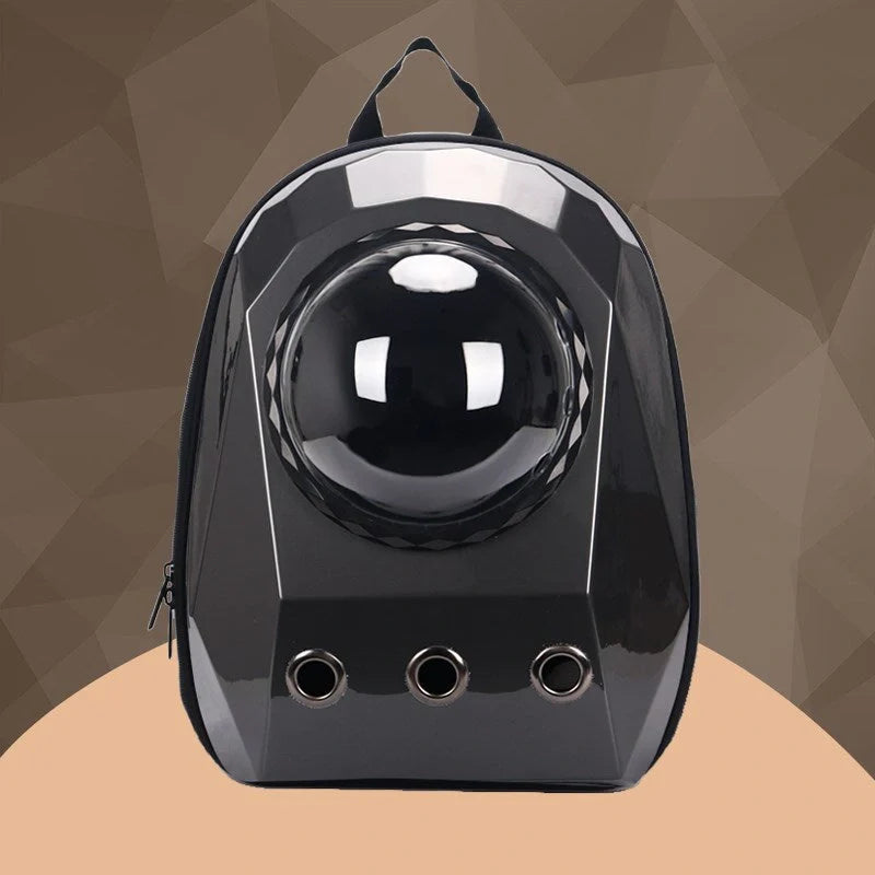 Space capsule style cat carrier backpack with transparent window and ventilation holes
