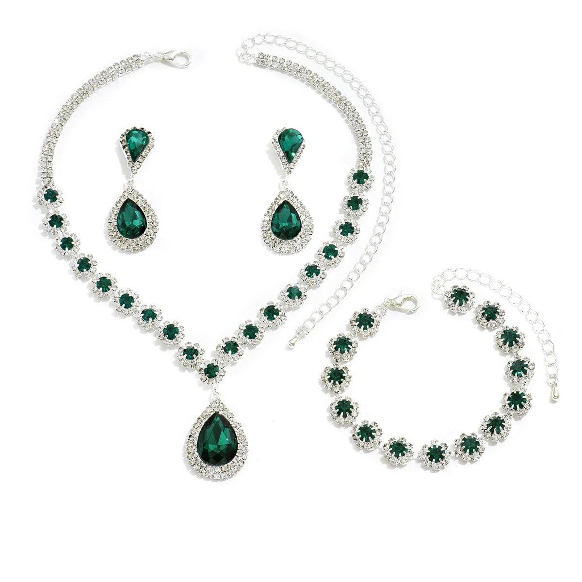 Elegant rhinestone jewelry set with necklace, earrings, and bracelet in a celestial-inspired design