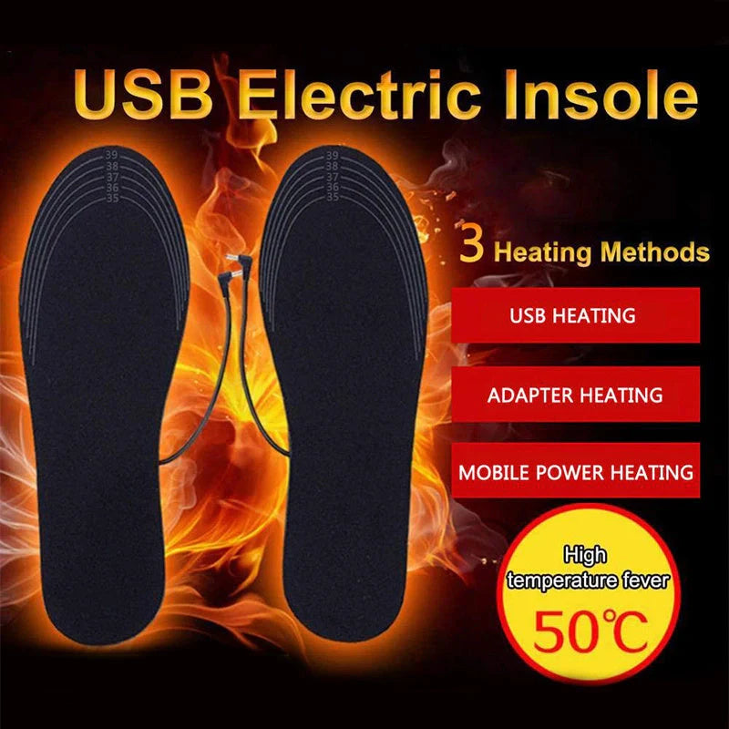 USB heated insoles for boots and sneakers with customisable fit and even heat distribution