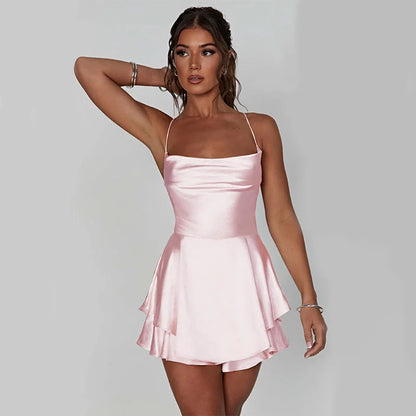Women's suspender skirt with slim strap and satin finish in various colours