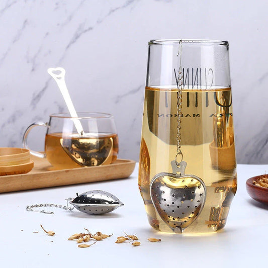 Premium Stainless Steel Tea Infuser with Chained Heart-Shaped Design for Brewing Loose Leaf Tea and Herbal Infusions