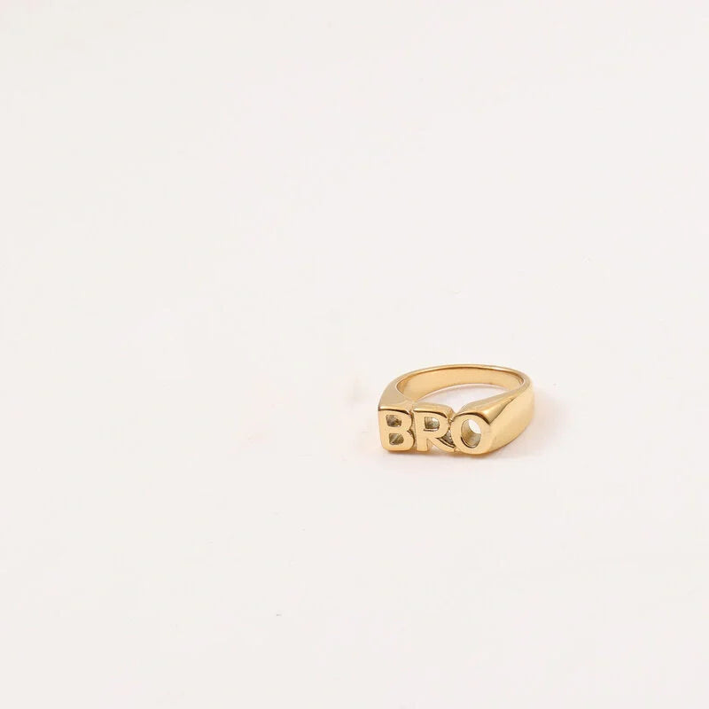 Women's Letter Seal Titanium Steel Plating 18K Gold Ring in various gold tones