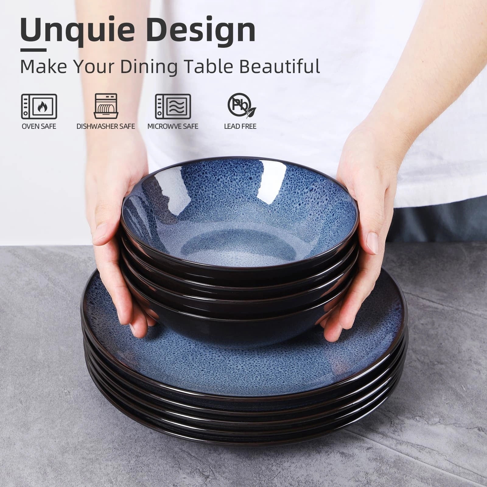 Set of four peacock green ceramic bowls with kiln change finish, 30oz capacity