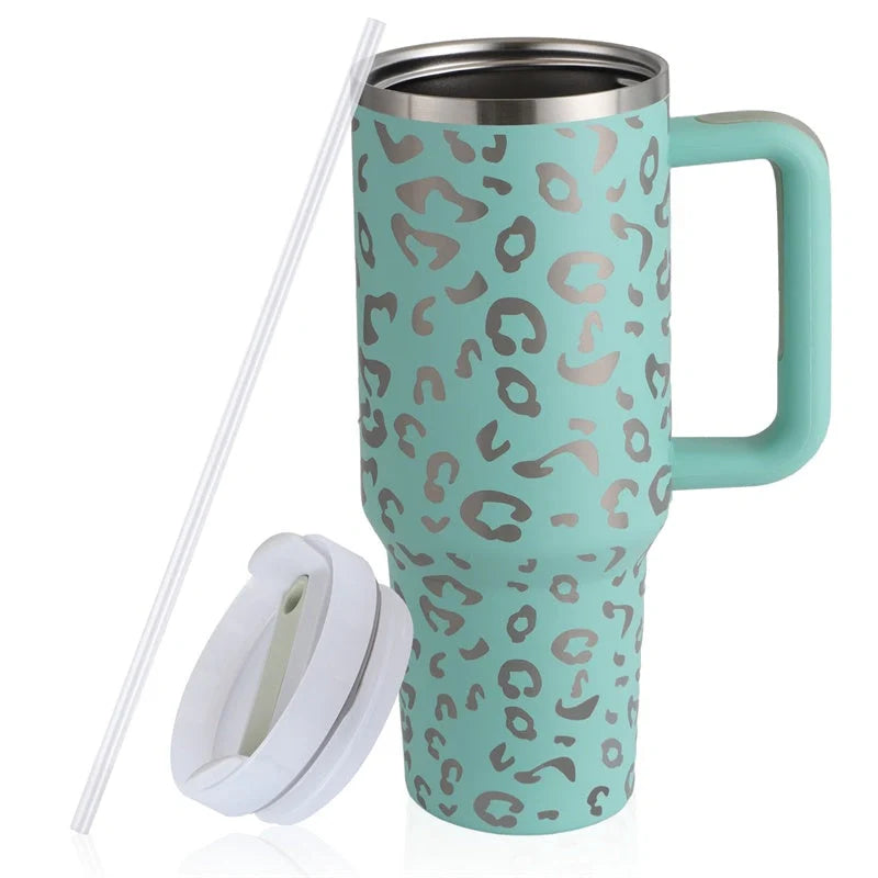 40oz stainless steel coffee mug with handle and straw, BPA-free, various colours available