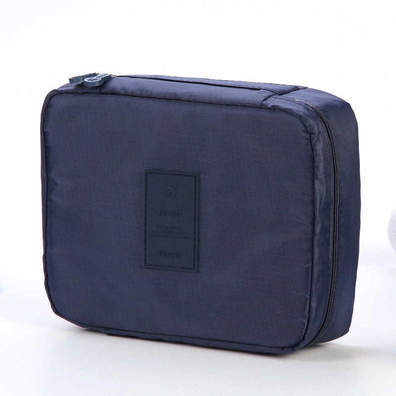 Premium toiletry bag with waterproof divider, multi-grid pockets, and durable Oxford cloth construction