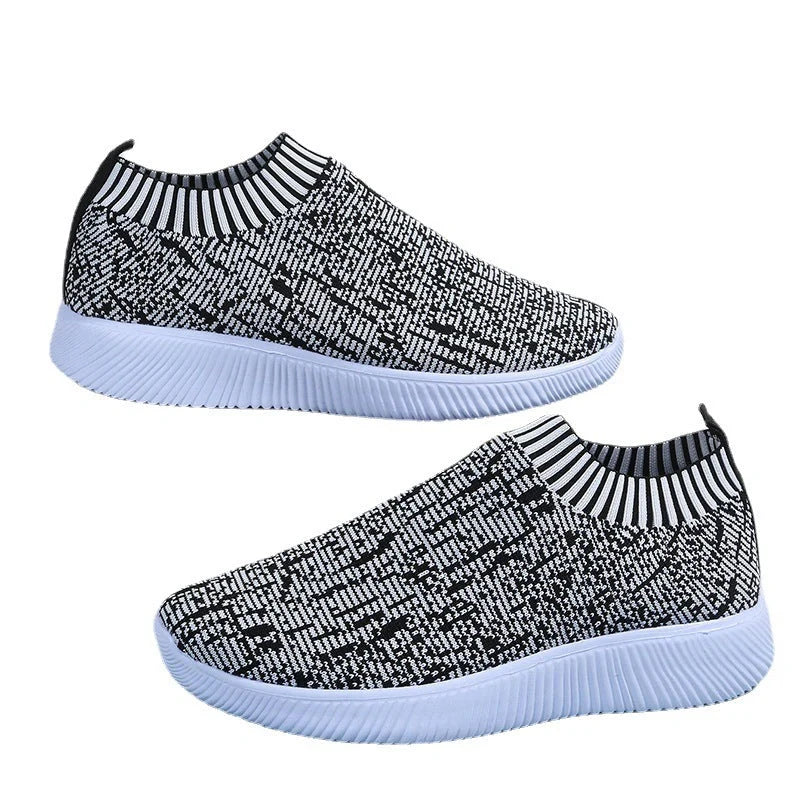 Stripe knit sock shoes in white, grey, and flower colour options