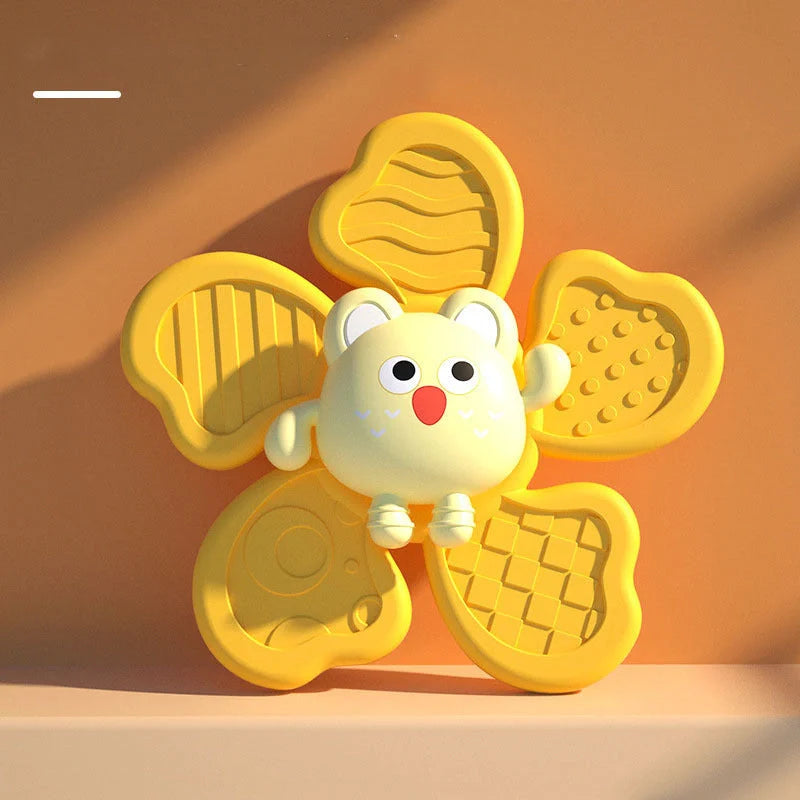 Baby bath spinning top toy with animal shapes and suction cups