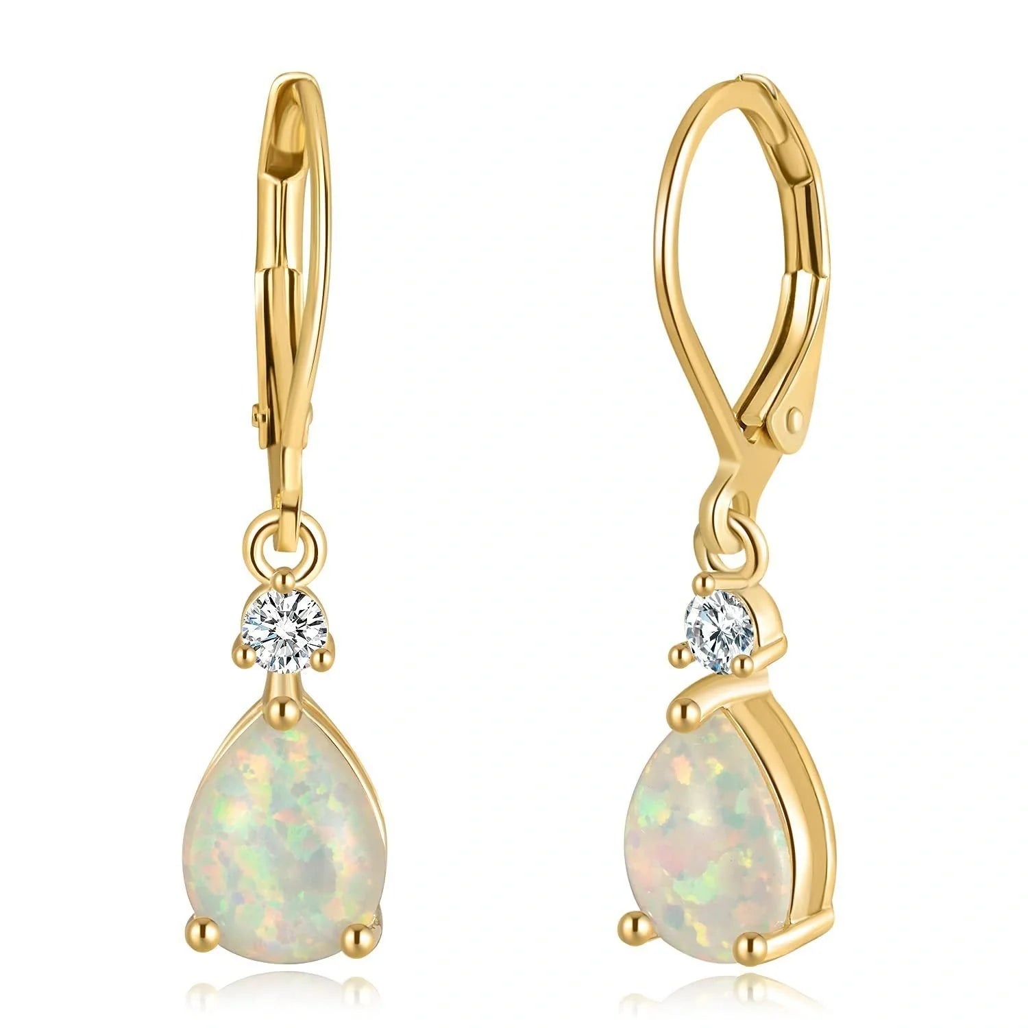 Elegant White Opal Drop Earrings for women with Australian opals in a geometric water droplet design