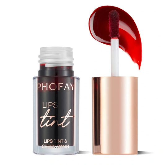 PHOFAY Premium Long-Lasting Lip Tint Collection in various shades and applications