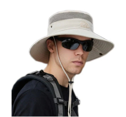 Breathable mesh bucket hat with wide brim for sun protection in various colours