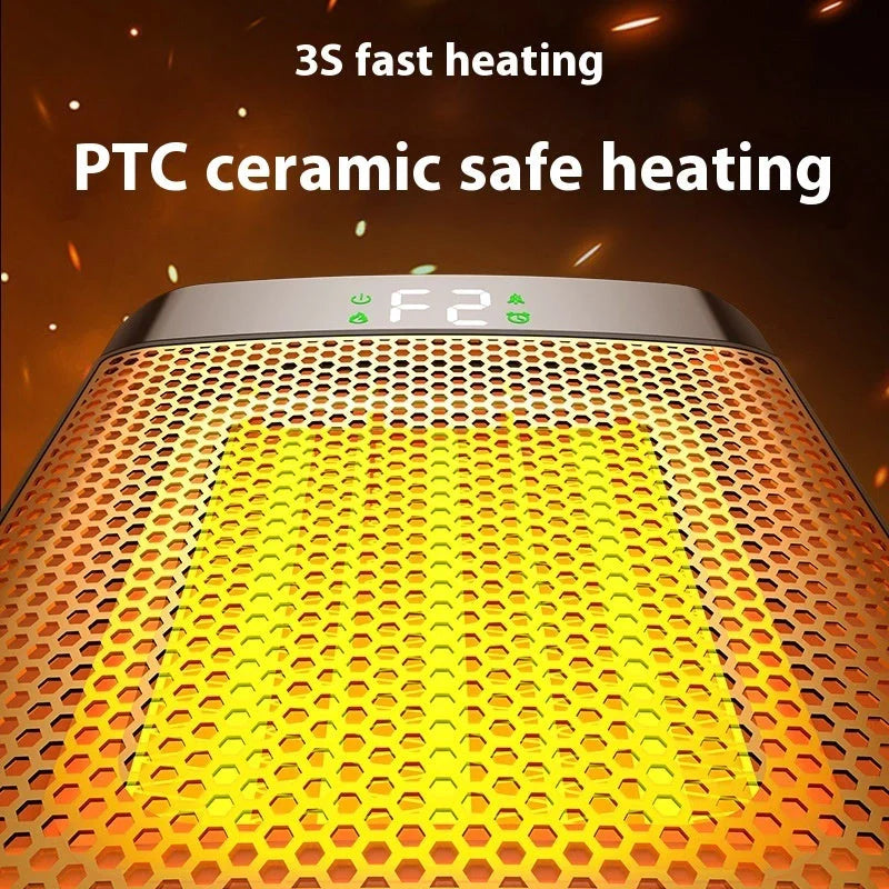 Portable fan heater with 3D dynamic flame effect and 1500W PTC fast heating