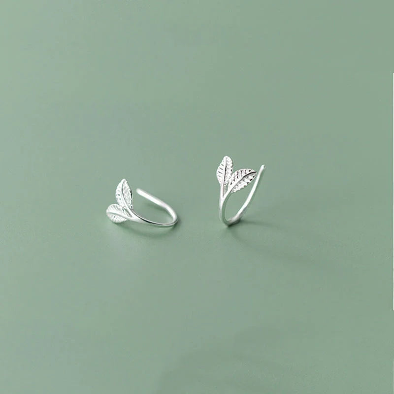 Handcrafted S925 sterling silver branch bud earrings with leaf design