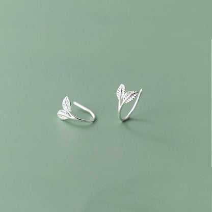 Handcrafted S925 sterling silver branch bud earrings with leaf design