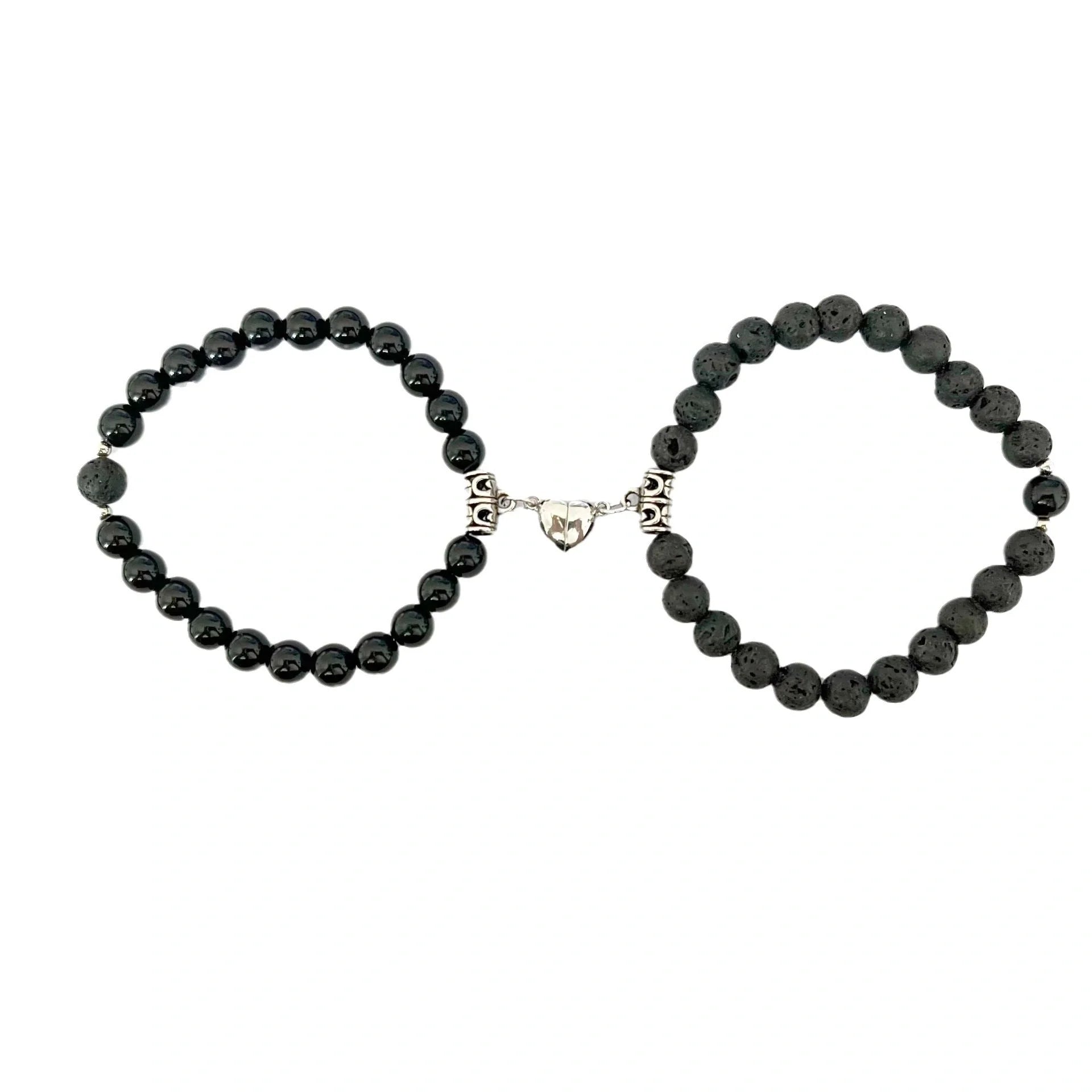 Turquoise Peach Heart Magnet Couple Design Bracelet with chamfered square pattern and magnetic clasp