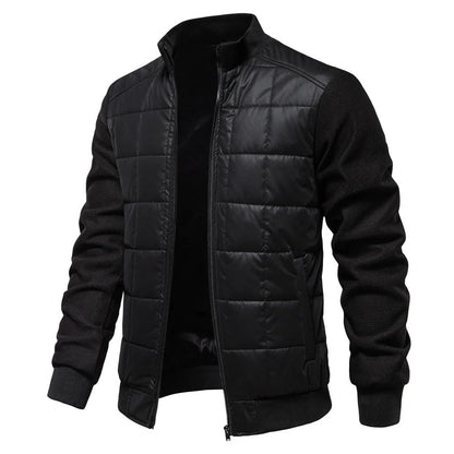 Stylish men's winter jacket with unique stitching design, stand collar, and variety of classic colours