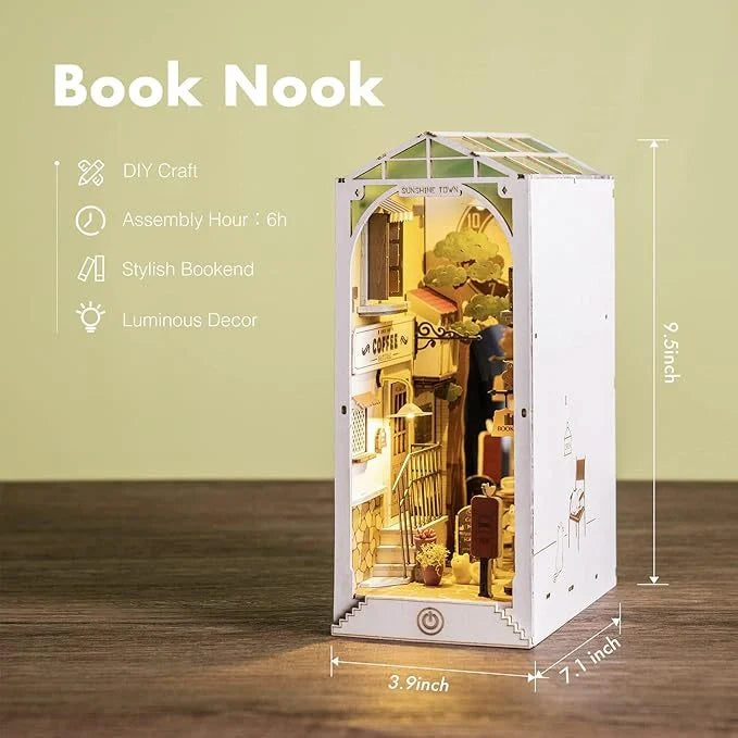 ROBOTIME Rolife DIY Book Nook Kit with LED Light, a decorative 3D puzzle for bookshelves