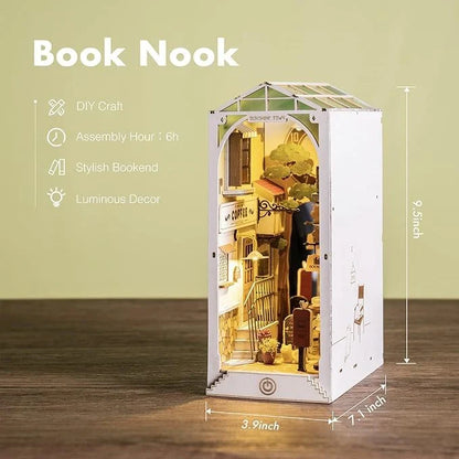 ROBOTIME Rolife DIY Book Nook Kit with LED Light, a decorative 3D puzzle for bookshelves