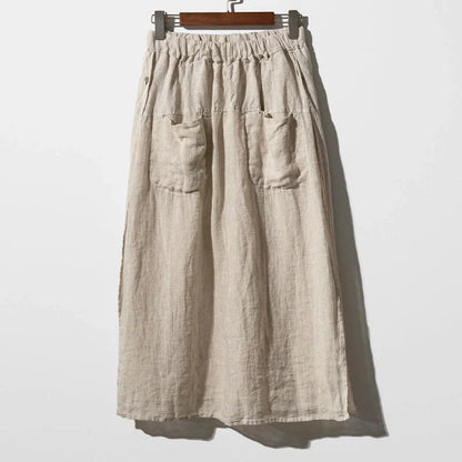 Elegant pure linen wide leg culottes with elastic waist and double pockets in summer colors