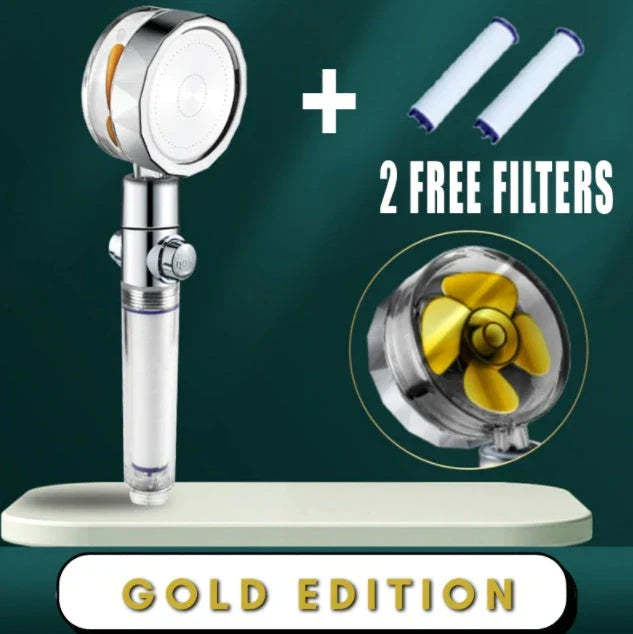 360-degree rotating high-pressure shower head with built-in fan and adjustable water spray