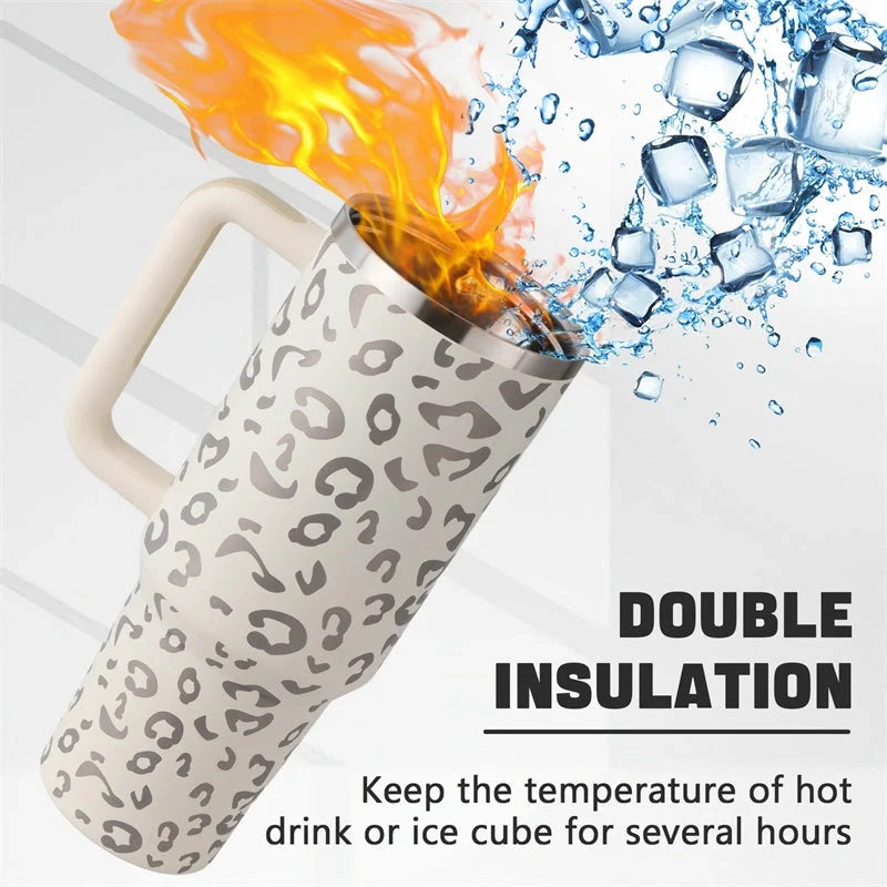 40oz stainless steel coffee mug with handle and straw, BPA-free, various colours available