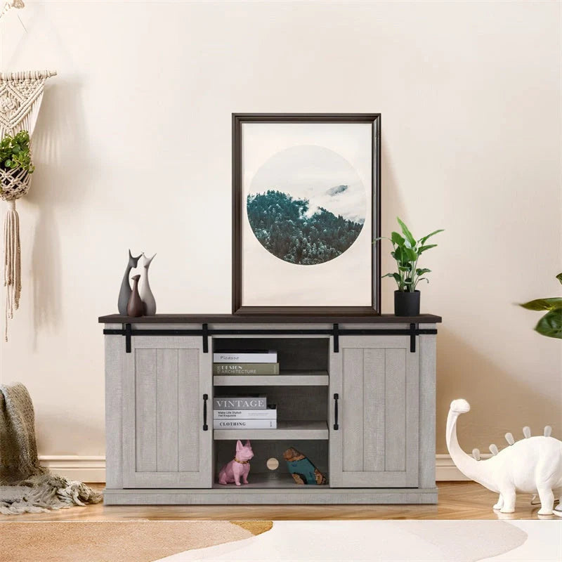 Vintage khaki TV cabinet with wood grain finish for living room