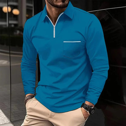 Men's long-sleeved sports polo shirt in various colours for athletic and casual wear