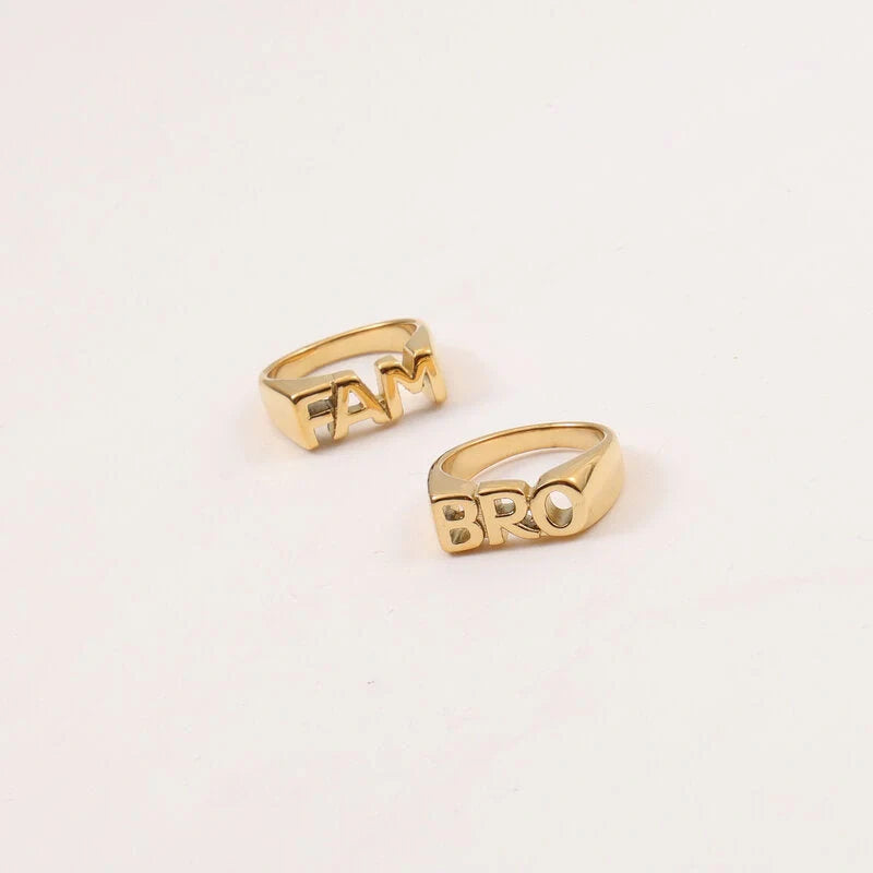 Women's Letter Seal Titanium Steel Plating 18K Gold Ring in various gold tones