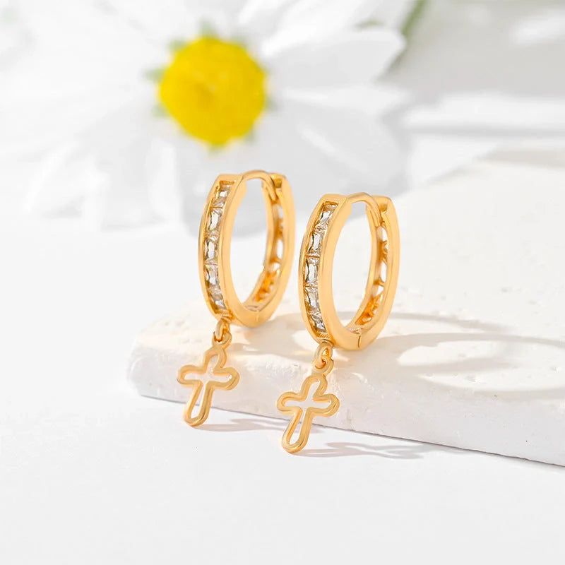 Gold-plated cross earrings in various colours for women