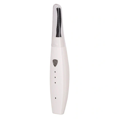 USB rechargeable electric heated eyelash curler in white, pink, black, and blue