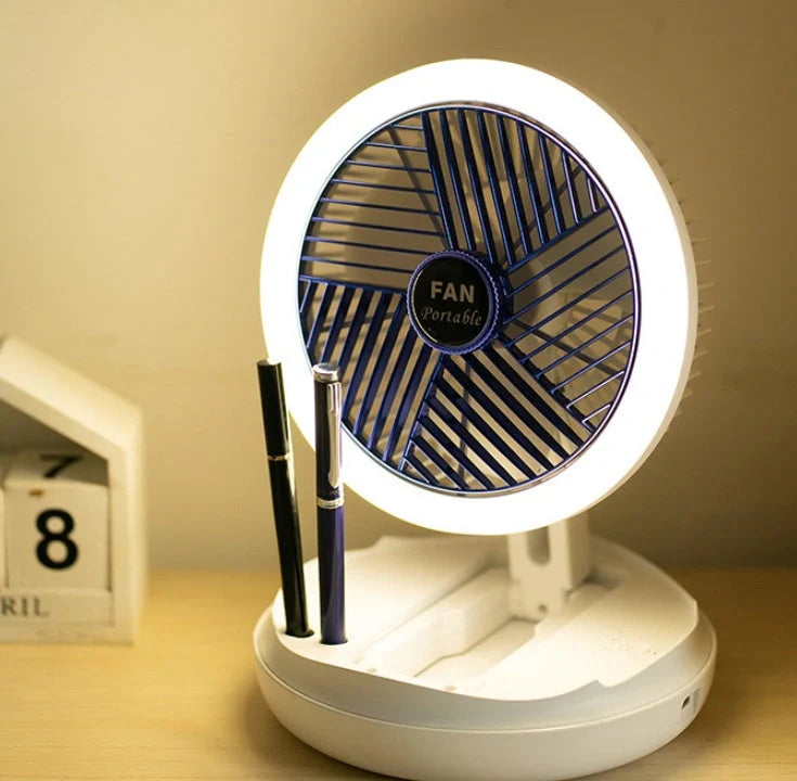 USB charging foldable table fan with LED light and adjustable speed settings