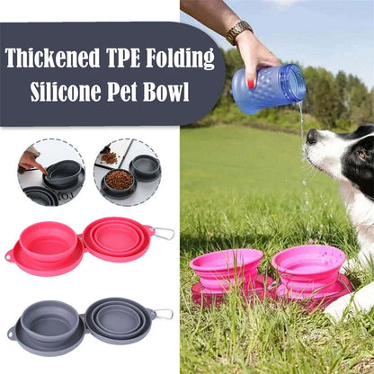 Collapsible pet bowls made of durable silicone with dual compartments and spill-resistant design for dogs and cats