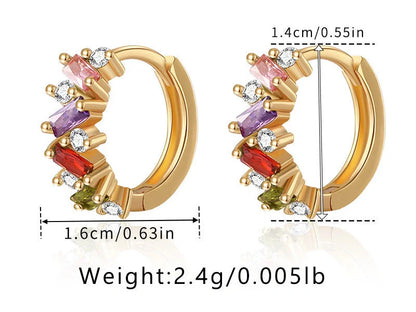 Elegant leaf-patterned ear clips with zircon and emerald gemstones, crafted in premium 18-carat gold-plated copper