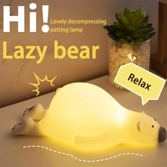 Bear-shaped silicone night light with USB recharge for children's bedrooms