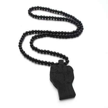 Fist wooden necklace with Hemu beads and 90CM chain for a comfortable fit