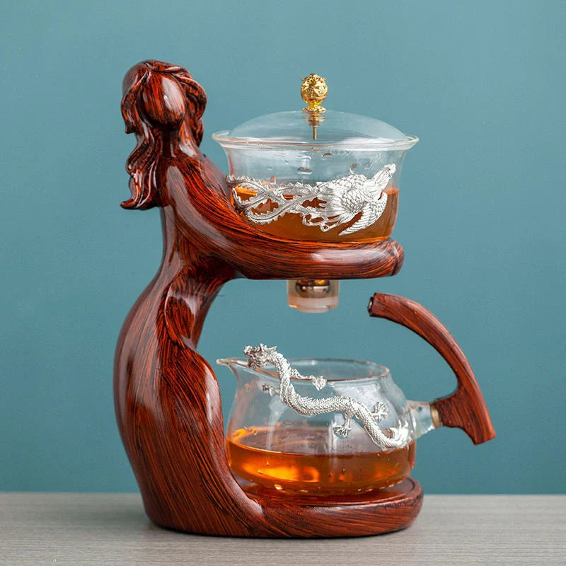 Maid Semi-automatic Tea Set with heat-resistant glass and stainless steel filters