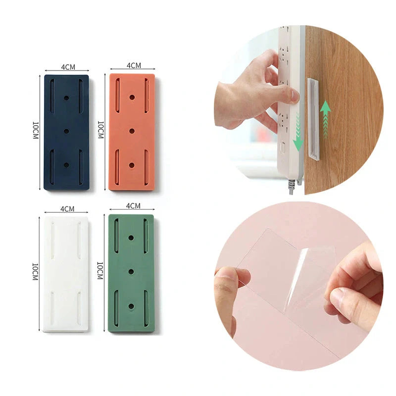 Self-adhesive wall hook in green, blue, white, and pink for cable organisation