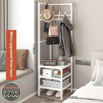 Corner Coat Rack Multi-layer Assembly in black and white finishes with 10 hooks