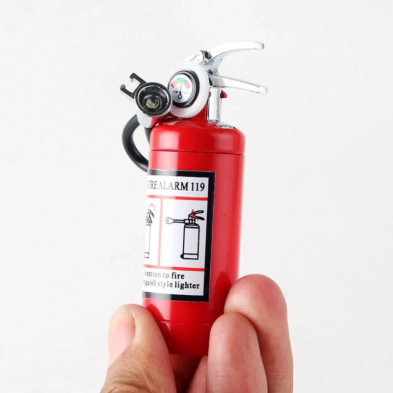 Creative fire extinguisher shaped lighter in red with light, alloy construction, butane-free