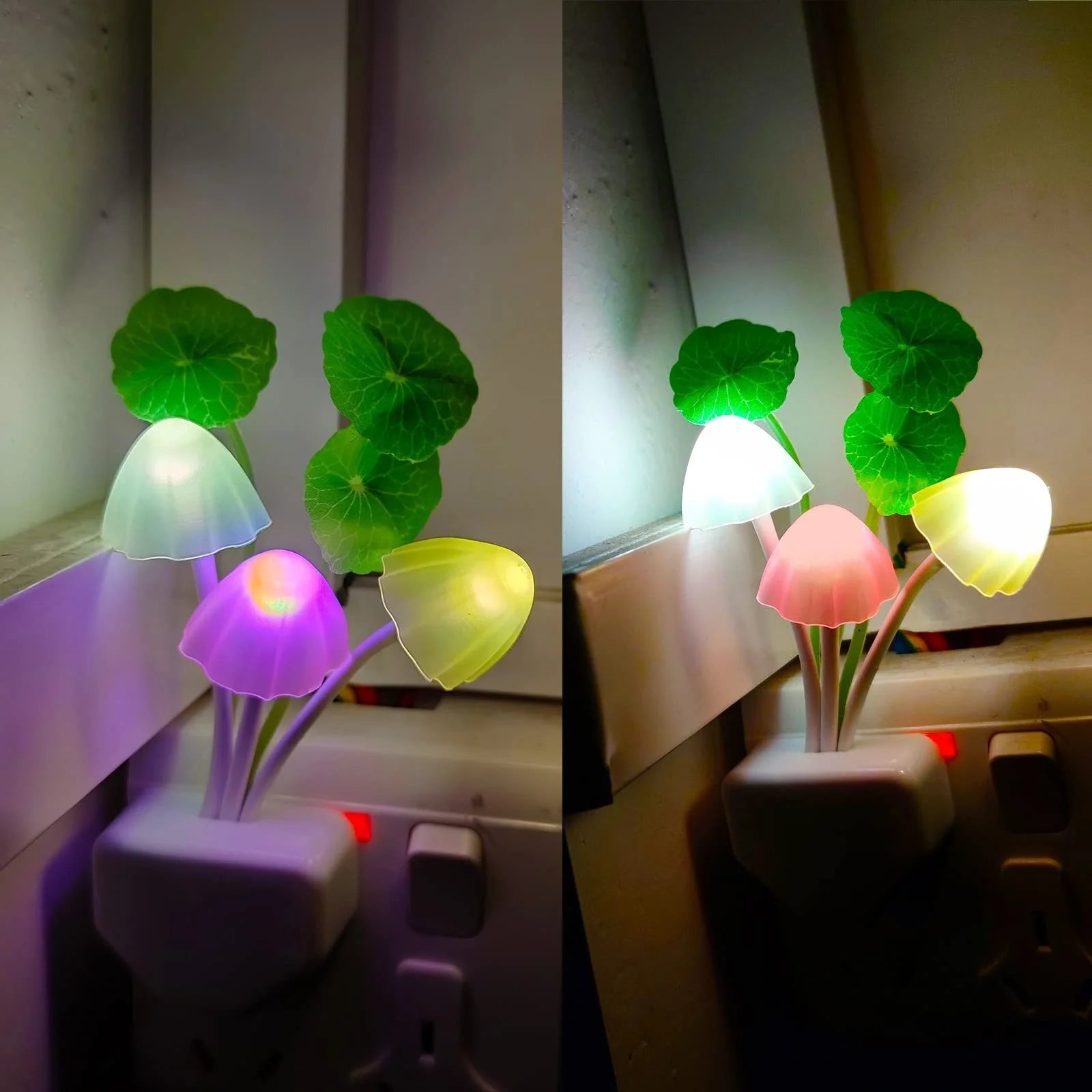 LED Mushroom Night Light with colour-changing feature and automatic sensor