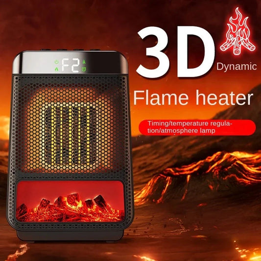 Portable fan heater with 3D dynamic flame effect and 1500W PTC fast heating