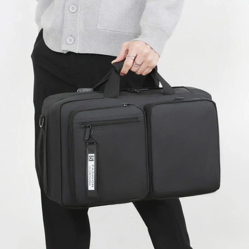 Versatile backpack with large capacity and laptop compartment, made of durable oxford cloth in grey and black colors