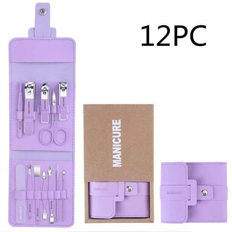 A 16-piece premium manicure and pedicure set with stainless steel tools and a stylish leather case
