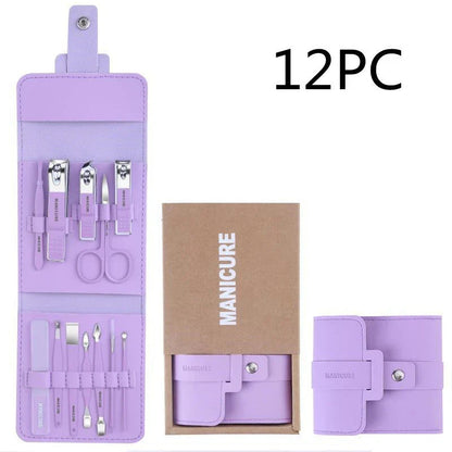 A 16-piece premium manicure and pedicure set with stainless steel tools and a stylish leather case