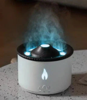 Elegant two-tone volcano-shaped humidifier with quiet mist output for cosy British homes